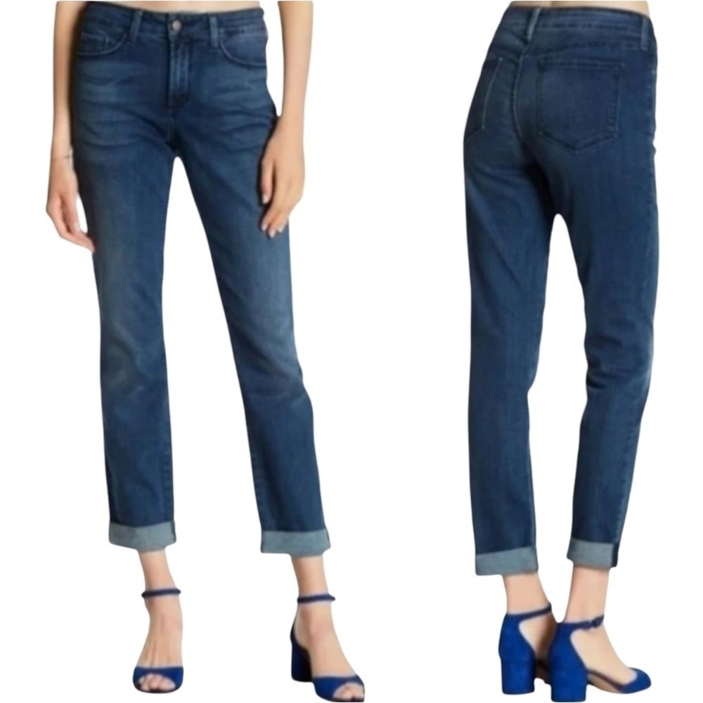NYDJ Dark Blue Straight Leg Annabelle Skinny Boyfriend Jeans Size 16 Rolled